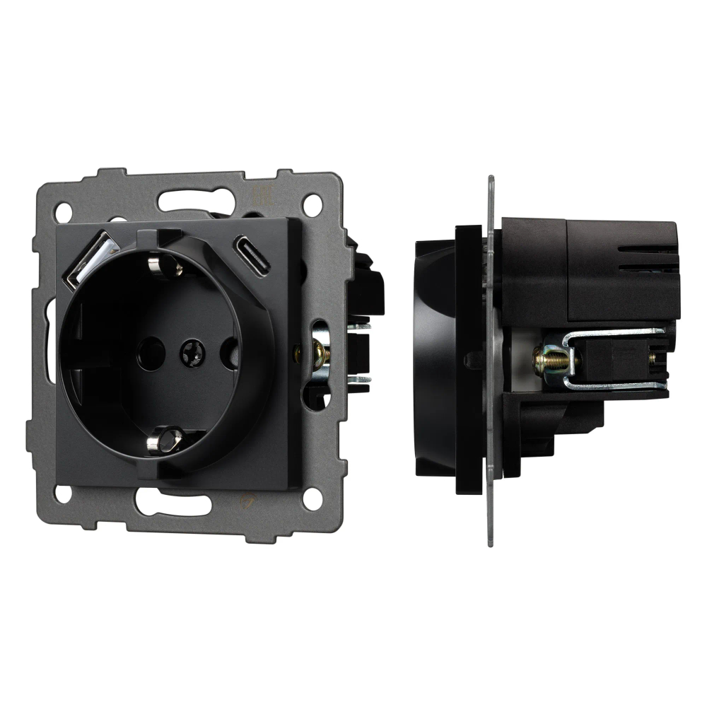 Механизм розетки с USB зарядкой SCT-MUAC-PL-BK-V (250V, 16A) (Arlight, -) 049830