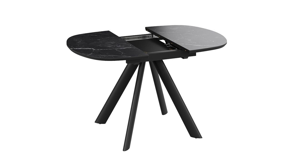 Стол кухонный обеденный раздвижной Черный муар/Керамика матовая серый мрамор 100(135)х90х76 см