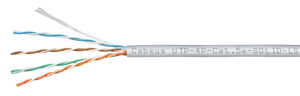 Кабель витая пара U/UTP 5e кат. 4 пары Cabeus UTP-4P-Cat.5e-SOLID-LSZH-GY-100