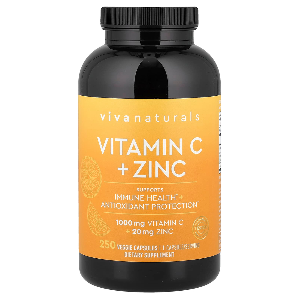 Viva Naturals, Витамин C + цинк, 250 растительных капсул