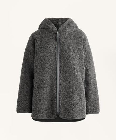 Oysho Куртка oversize из искусственной овчины с капюшоном, темно-серый меланж