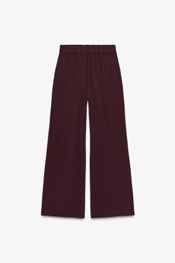 ZARA ШИРОКИЕ БРЮКИ С ДЕКОРАТИВНОЙ СТРОЧКОЙ, БУРГУНДИ