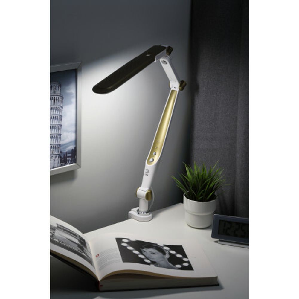 Настольный светильник ЭРА NLED-496-12W-G светодиодный на струбцине золото