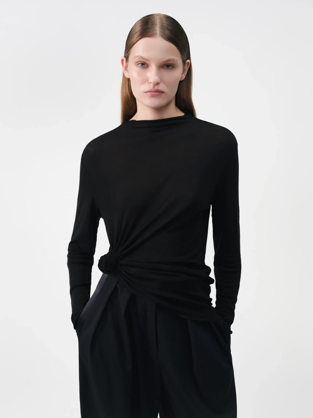 Лонгслив из кашемира черный OLA OLA