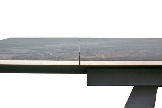 Стол "РЕЙН" 140-220, керамика Venice Grey глянцевый, опоры черный муар