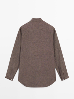 Massimo Dutti Рубашка с V-образным вырезом из 100% льна, коричневый