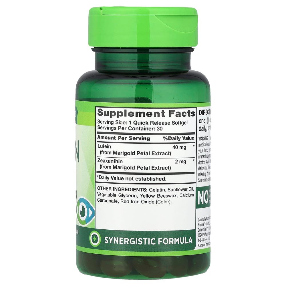 Nature's Truth, Лютеин, зеаксантин, 40 мг, 30 капсул с быстрым высвобождением