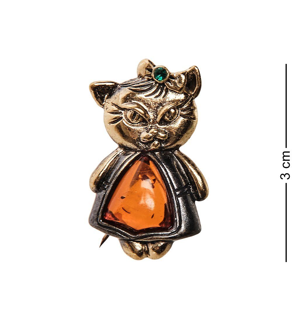 AM-2612 Брошь «Кошка Ури» (латунь, янтарь)