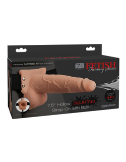 Фаллопротез с функцией эякуляции Fetish Fantasy 7.5 Hollow Squirting Strap-On with Balls Flesh