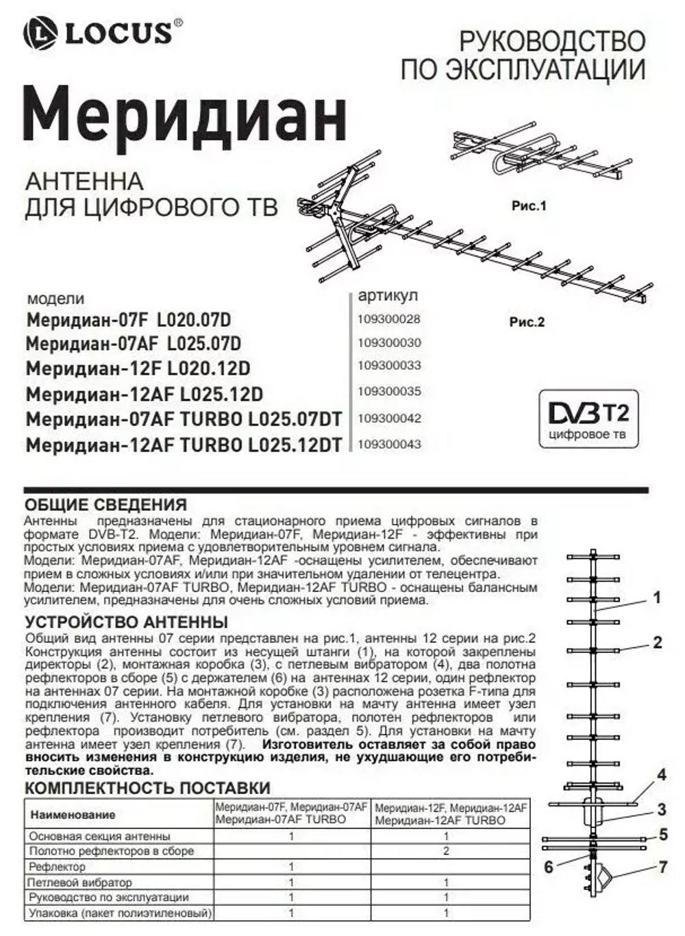 Антенна уличная DVB-T2 LOCUS МЕРИДИАН-07 AF L025.07 Ky-30Дб питание 5В алюминиевая
