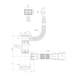 Сифон 1 1/2*40 с носиком, с прямоуг. переливом, с гофрой 40*40*50 BG22145W ИНКОПЛАСТ (винт М6*60)