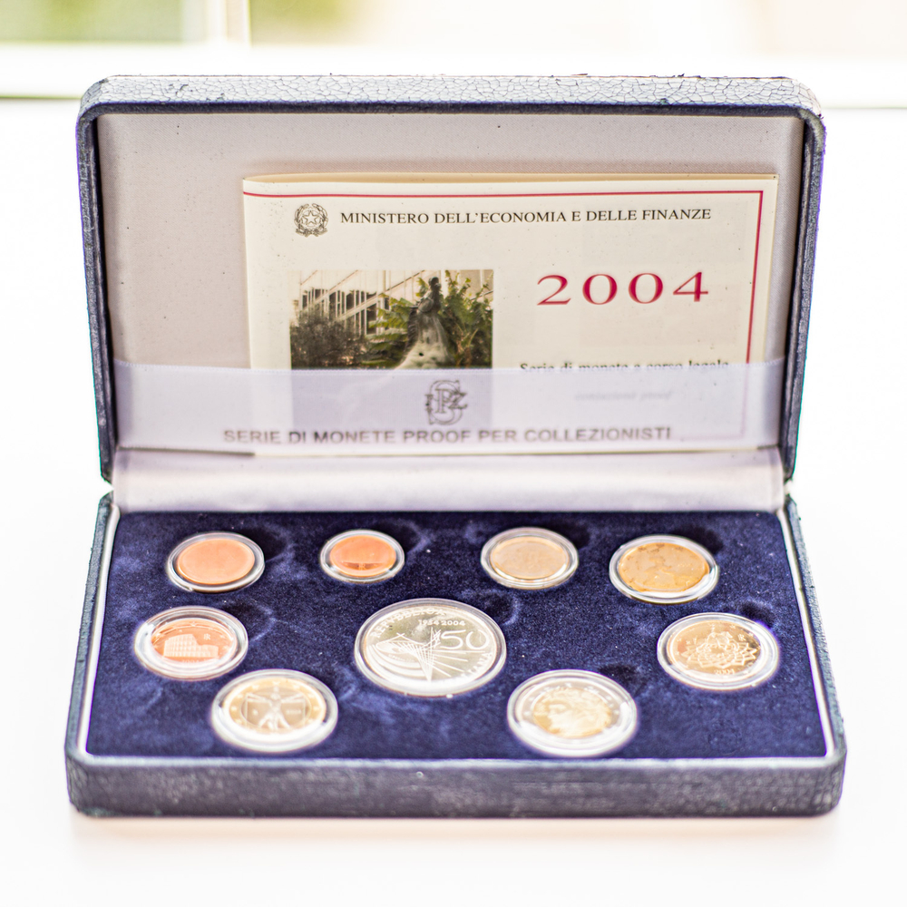 Italy 2004 Proof Coin Set "Federico Fellini" with 5 EUR Silver Coin "50 Years of Television Broadcasting in Italy"