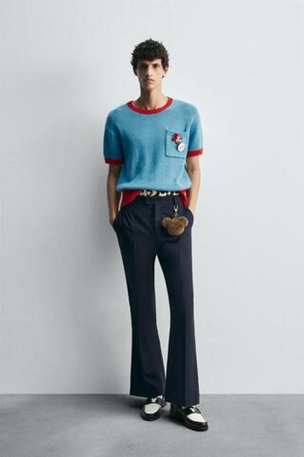 ZARA HARRY LAMBERT X DISNEY ТРИКОТАЖНАЯ ФУТБОЛКА С КОНТРАСТНОЙ ОТДЕЛКОЙ, СИНИЙ