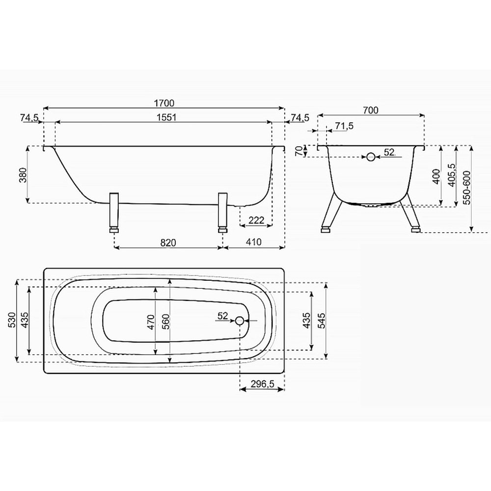 Ванна стальная ВИЗ RIANTO 170х70 пристенная (RV-170)
