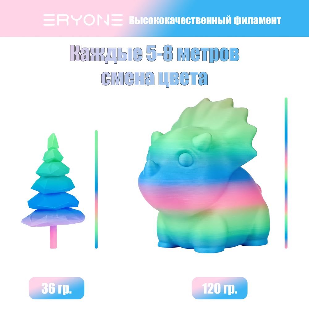 Пластик Eryone Matte Gradient Multi-Color PLA 1.75mm 1kg fairy tale-pink & green & blue