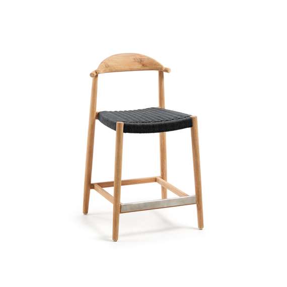 Полубарный стул Nina 62 см из массива акации с натуральной отделкой и черной веревкой