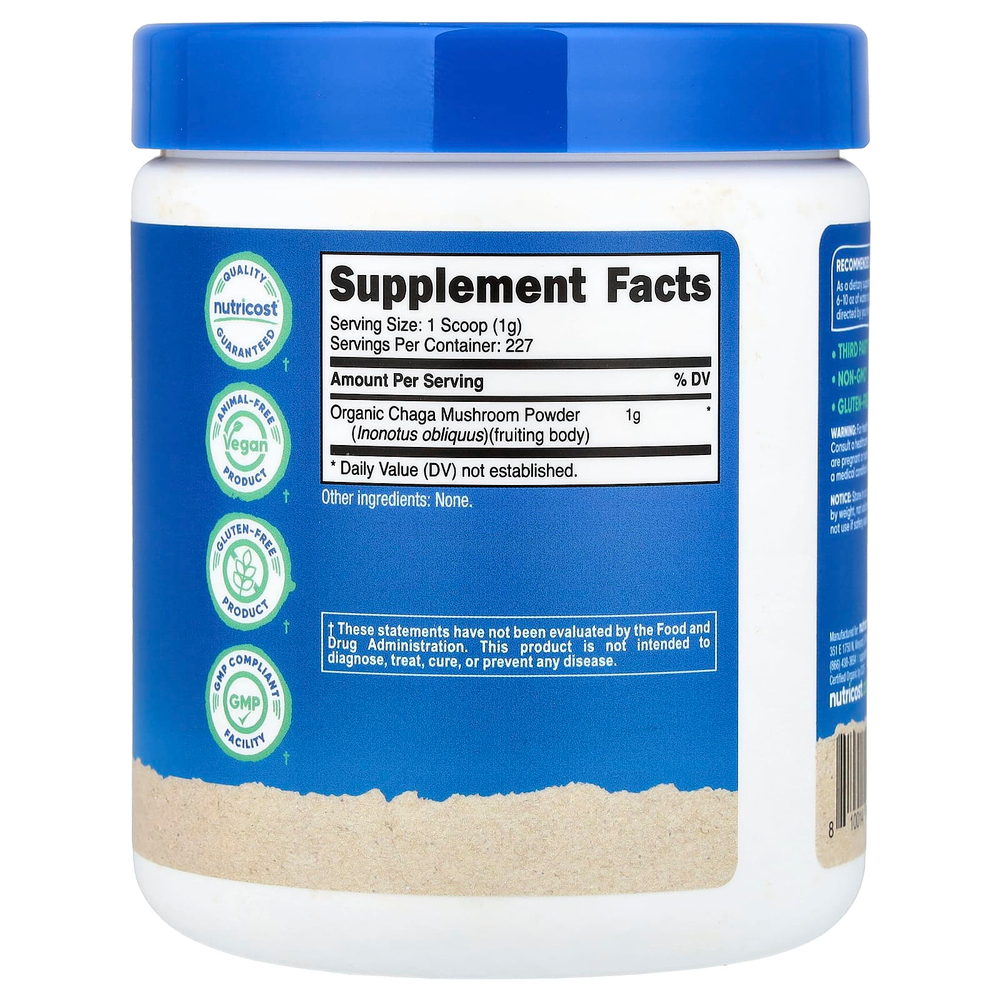 Nutricost, органический гриб чага, без добавок, 227 г (8,1 унции)