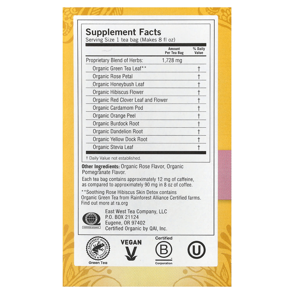 Yogi Tea, Skin DeTox, успокаивающий чай с розой и гибискусом, 16 чайных пакетиков, 32 г (1,12 унции)