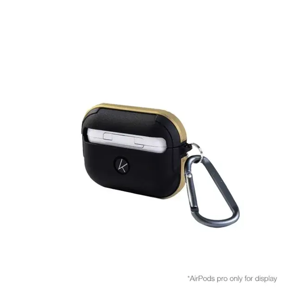 Чехол K-Doo Protective Case для AirPods Pro силиконовый с карабином (черный/золотой бампер)