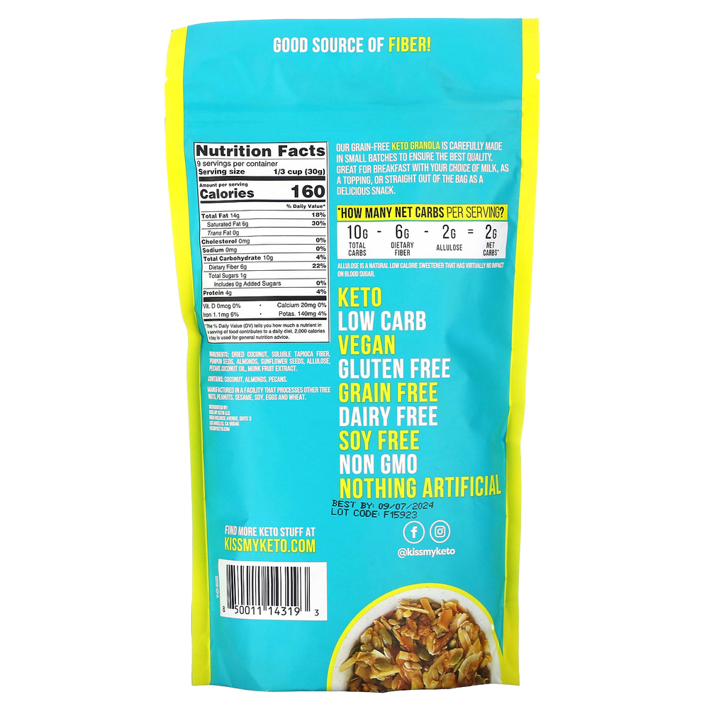 Kiss My Keto, Keto Granola, Кокос, миндаль и пекан, 9,5 унций (270 г)