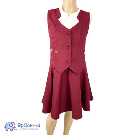 Комплект Tureysi бордовый, жилет + юбка, пояс-резинка