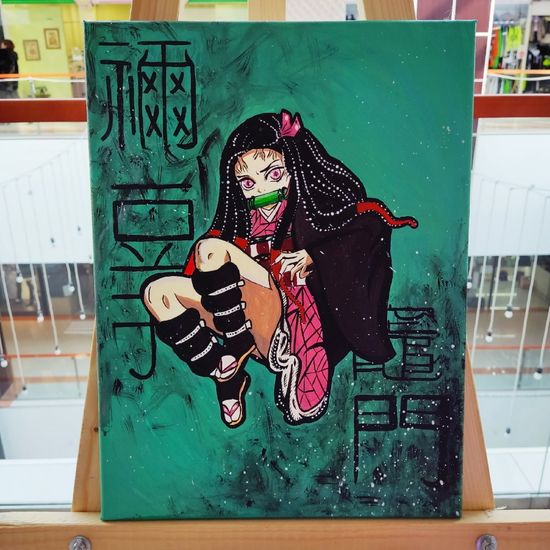 Картина авторская на холсте Demon Slayer "Незуко Камадо" (40х30см)