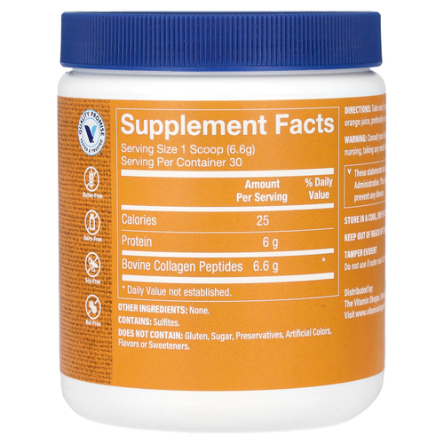 The Vitamin Shoppe, экологически чистые пептиды коллагена от животных травяного откорма, без вкусовых добавок, 198 г (7 унций)