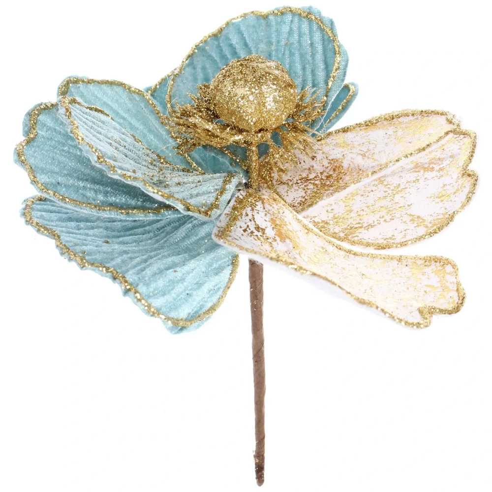 Украшение новогоднее «Пуансеттия - Нежность» 15 см, Голубой/Золото