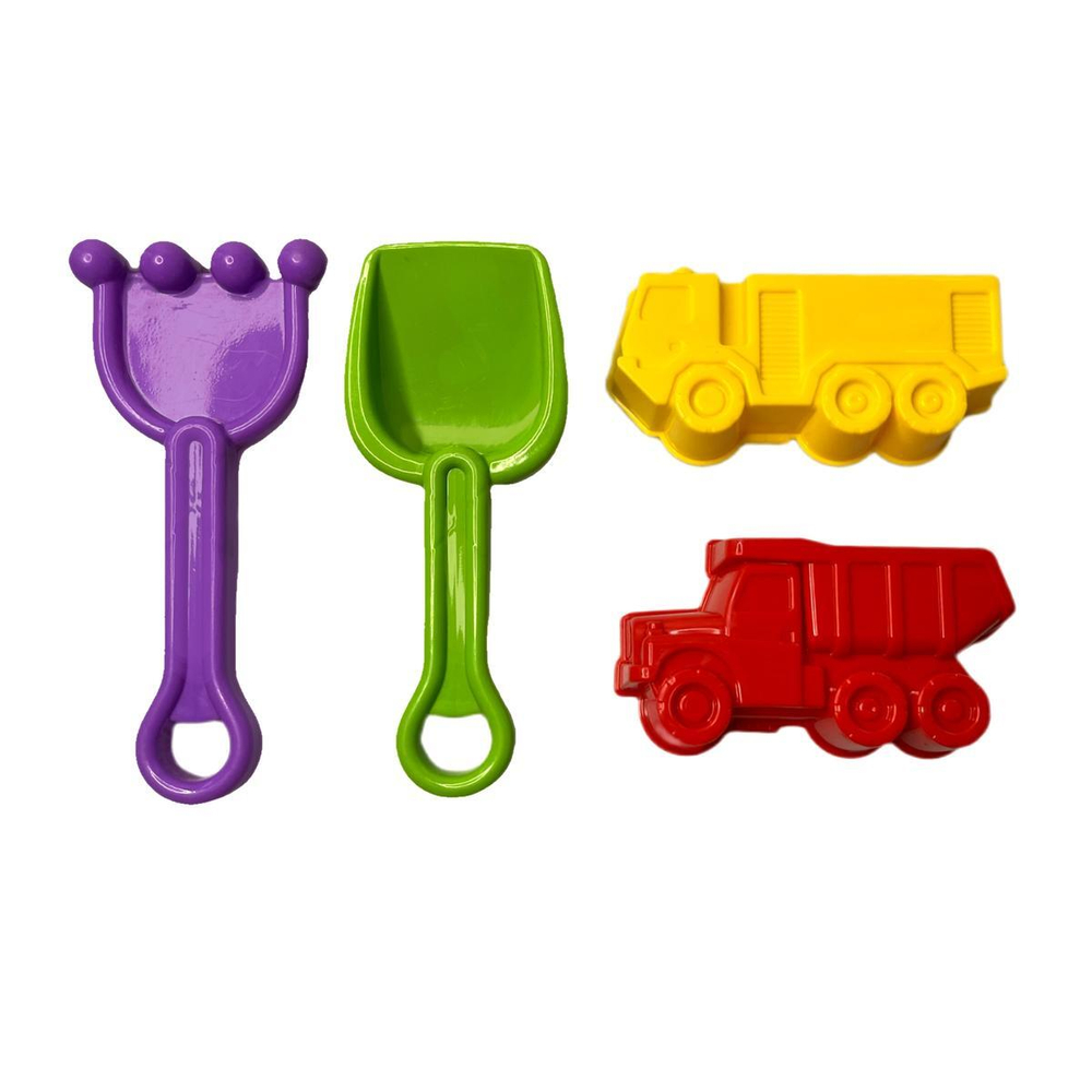 Песочный набор №54 совочек №4, грабли №4, 2 формочки грузовички (АлексТойз)