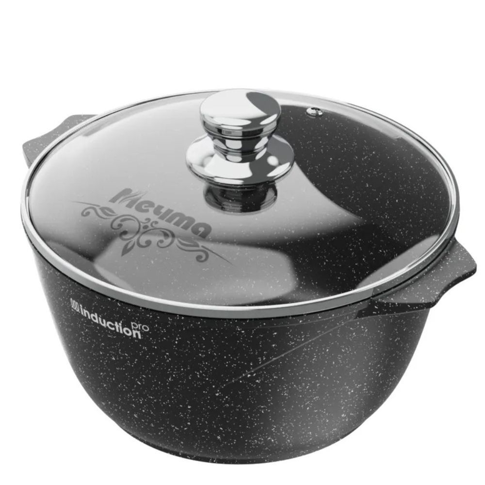 Кастрюля алюм, антиприг, 5 л, с крыш, крышка стекло, Мечта, Гранит black Induction Pro, 45802И, инду