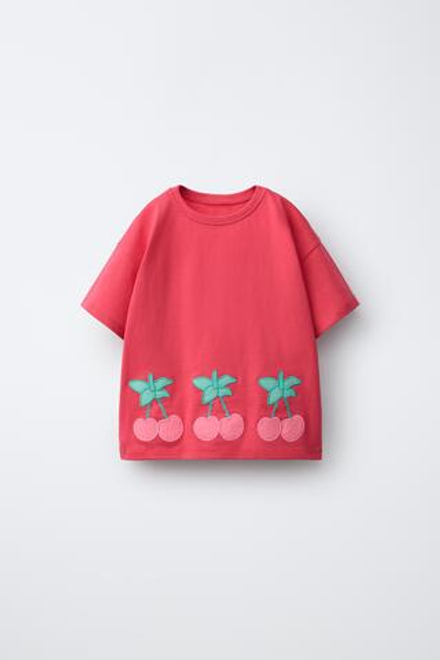 ZARA ФУТБОЛКА С ФРУКТАМИ, ЦВЕТ ФУКСИИ