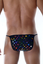 Черные мужские трусы-танга с разноцветными сердечками (Размер: M) (Цвет: черный)