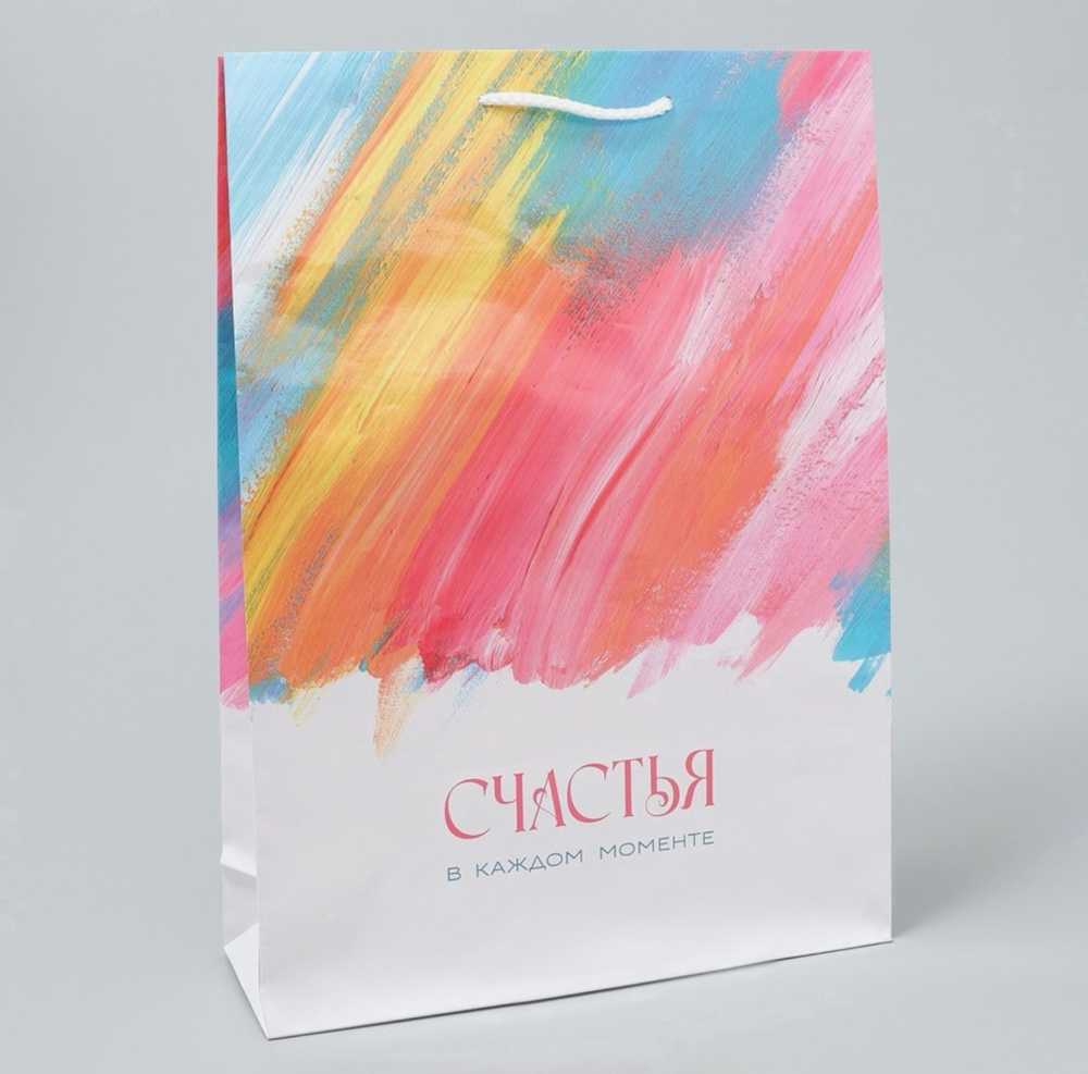 Пакет подарочный ламинированный, упаковка, «Счастье в моменте», L 28×38×9 см