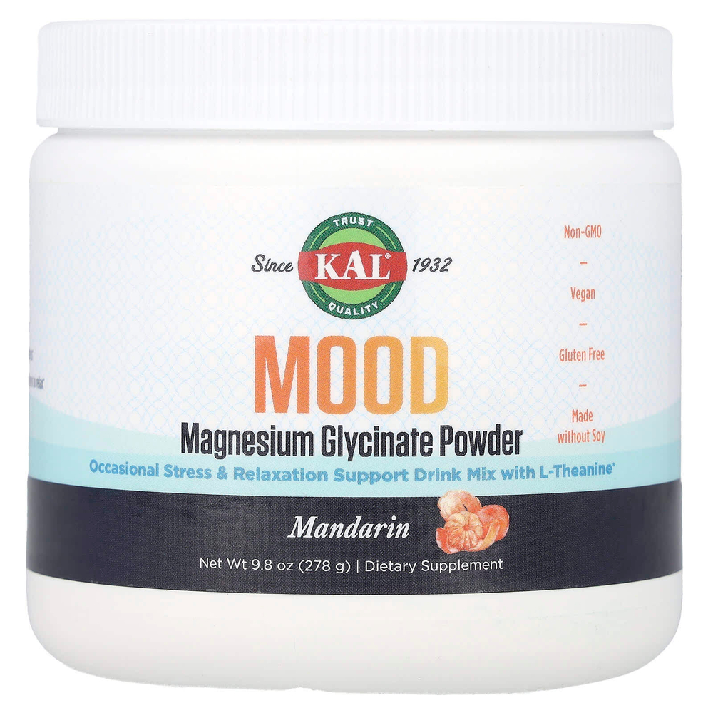 KAL, Mood, порошок глицината магния, мандарин, 278 г (9,8 унции)