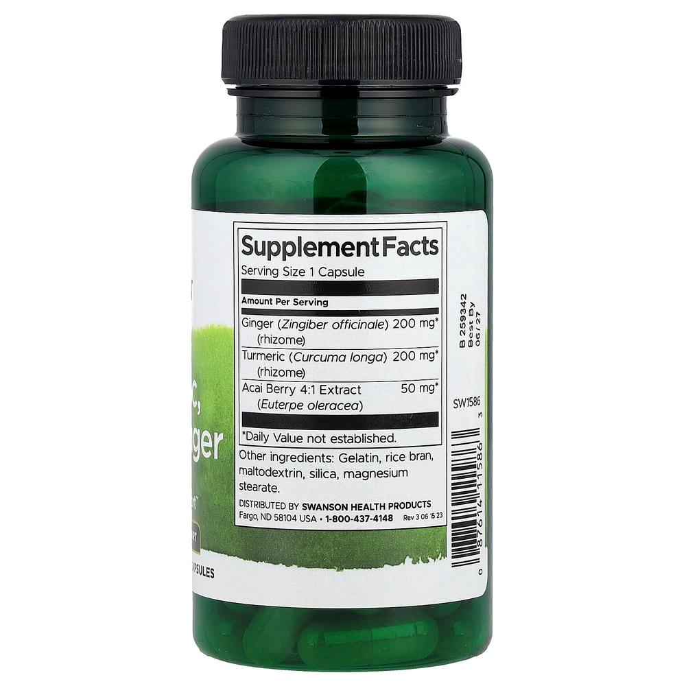 Swanson, Куркума, асаи и имбирь, 60 капсул