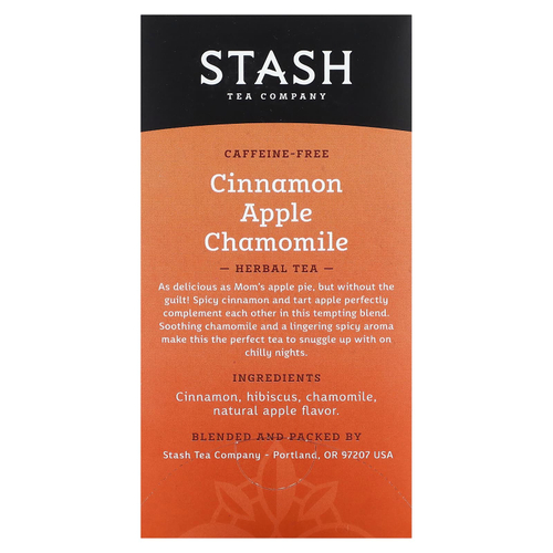 Stash Tea, травяной чай, корица, яблоко и ромашка, без кофеина, 20 чайных пакетиков, 40 г (1,4 унции)