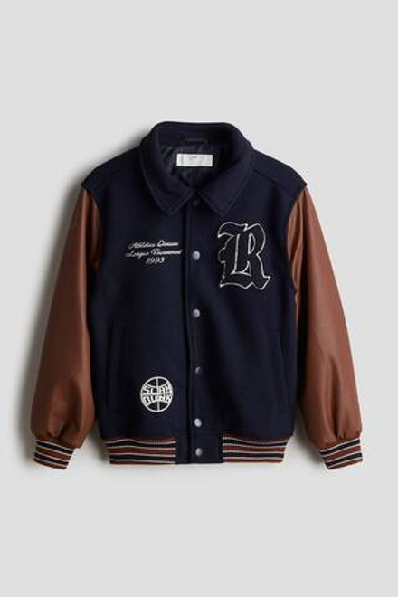 H&M Куртка-бомбер с вышивкой, темно-синий