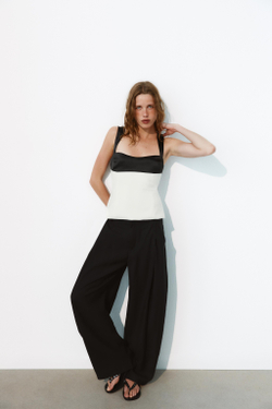 ZARA КОМБИНИРОВАННЫЙ ТОП С ЗАВЯЗКАМИ СЗАДИ, БЕЛЫЙ