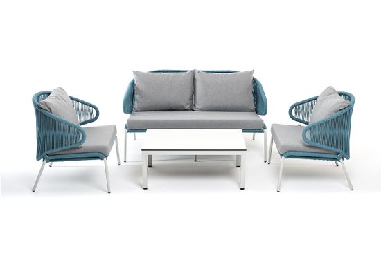 "Милан" лаунж-зона 4-местная плетеная из роупа (веревки), каркас алюминиевый белый, роуп бежевый