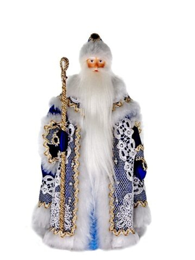 Фарфоровая кукла коллекционная Дед Мороз в кружевной шубе. Новогодняя игрушка под ёлку ручной работы