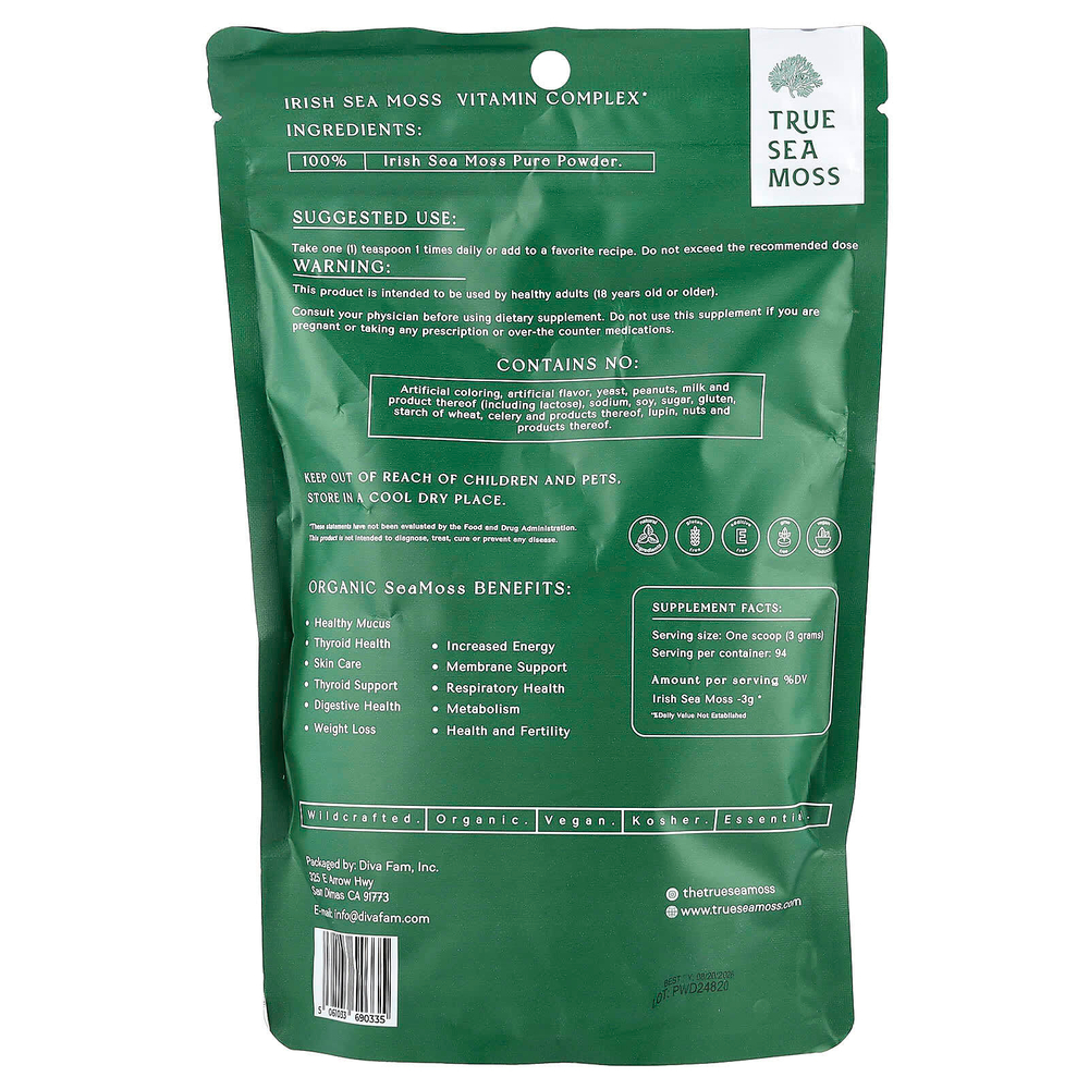 True Sea Moss, Комплекс витаминов премиального качества в порошке с морским мхом, 227 г (8 унций)