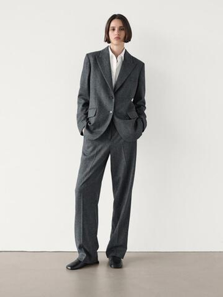 Massimo Dutti Костюмные брюки в елочку, черный