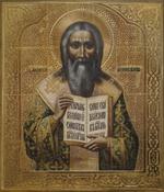 Афанасий Великий архиепископ Александрийский. Деревянная икона на левкасе