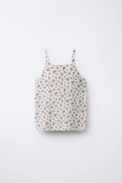 ZARA ТРИКОТАЖНЫЙ ТОП ТОНКИЙ С ЦВЕТОЧНЫМ ПРИНТОМ, РЫЖЕВАТО-КОРИЧНЕВЫЙ