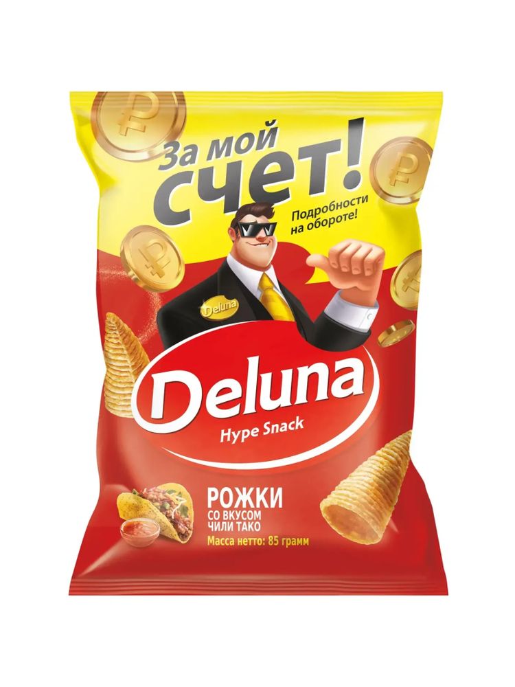 Кукурузные снеки Deluna Рожки со вкусом Чили Тако 85 г