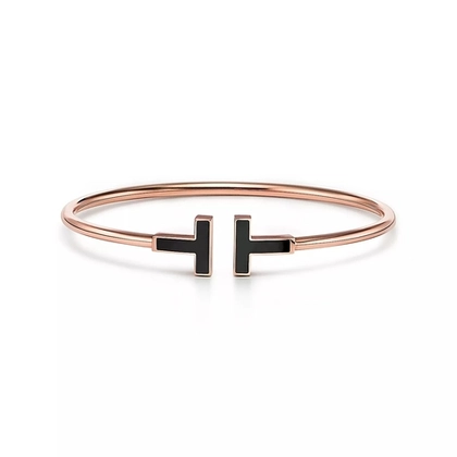Браслет из розового золота с чёрным ониксом, Tiffany💠 T wire black onyx. ✨Exclusive✨