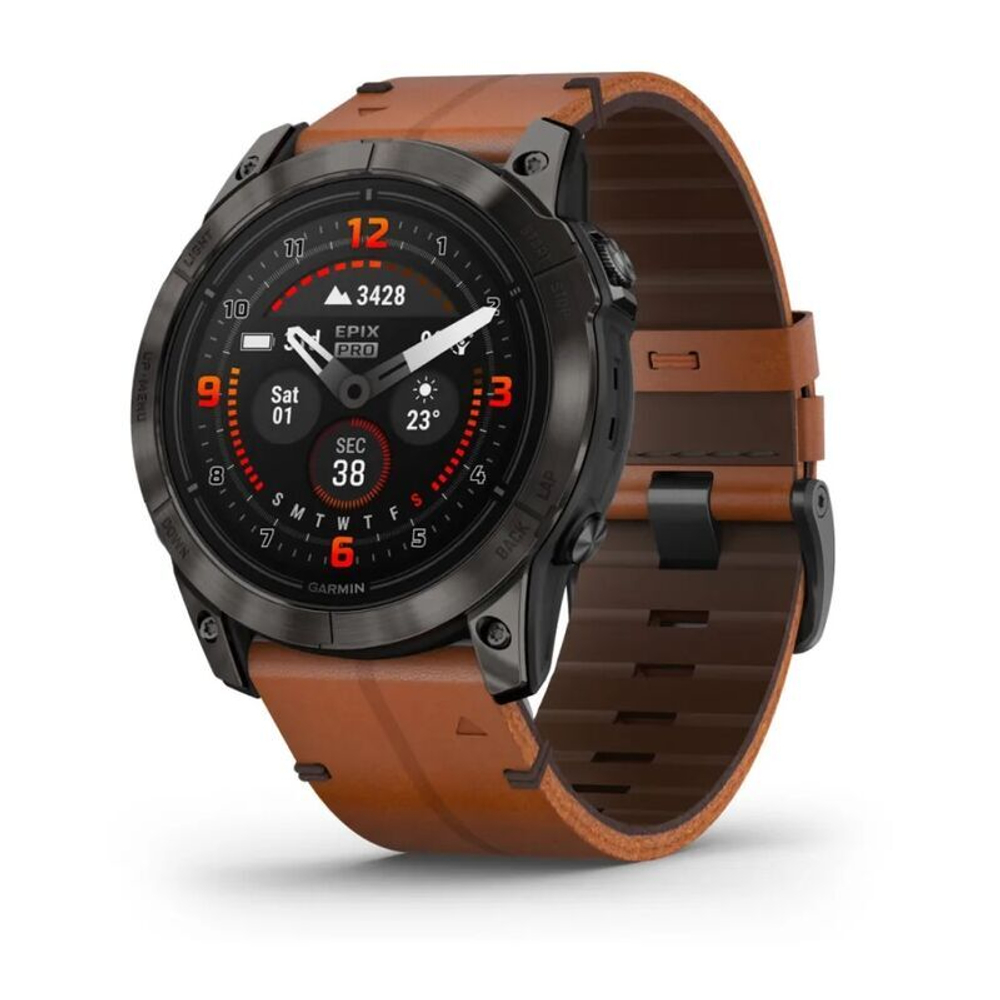 Умные часы Garmin Epix Pro Gen 2 Sapphire Edition 51 мм - Carbon Gray DLC Titanium With Chestnut Leather Band