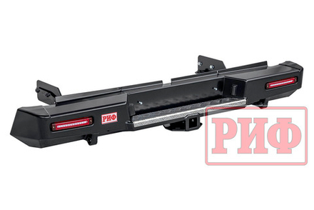 Бампер силовой задний Mitsubishi L200 2019+ с квадратом под фаркоп и фонарями РИФ