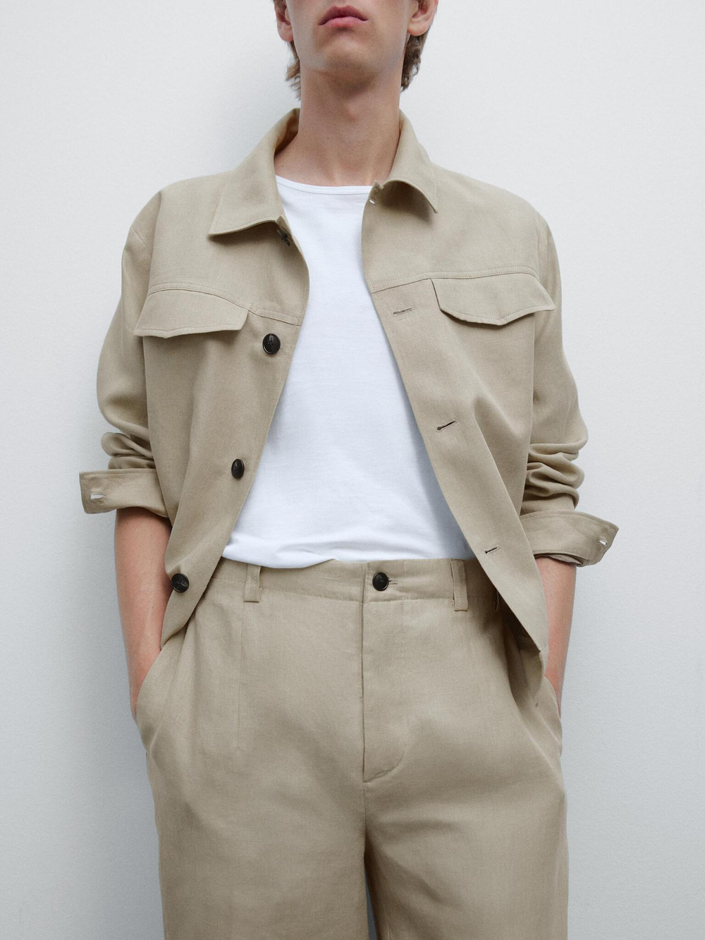 Massimo Dutti Брюки Total look из 100% льна, бежевый