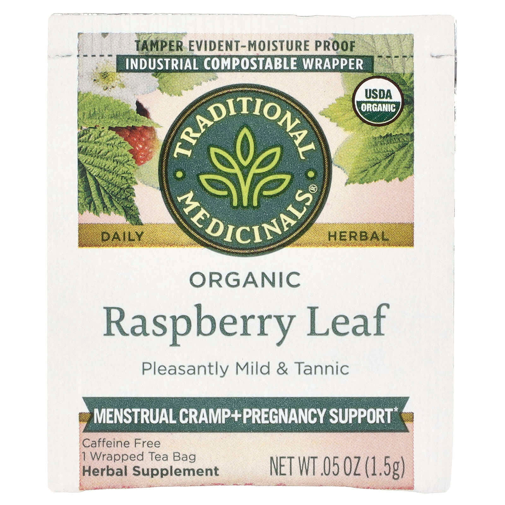 Traditional Medicinals, Органические листья малины, без кофеина, 48 чайных пакетиков, 72 г (2,53 унции)